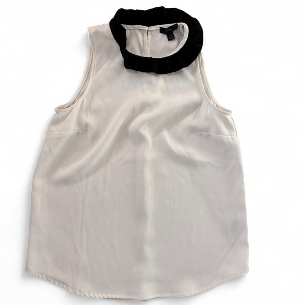 J. Crew Cream Blouse with Black Ruffle Collar